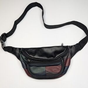 Vintage 90s leather colorblock adjustable fanny pack